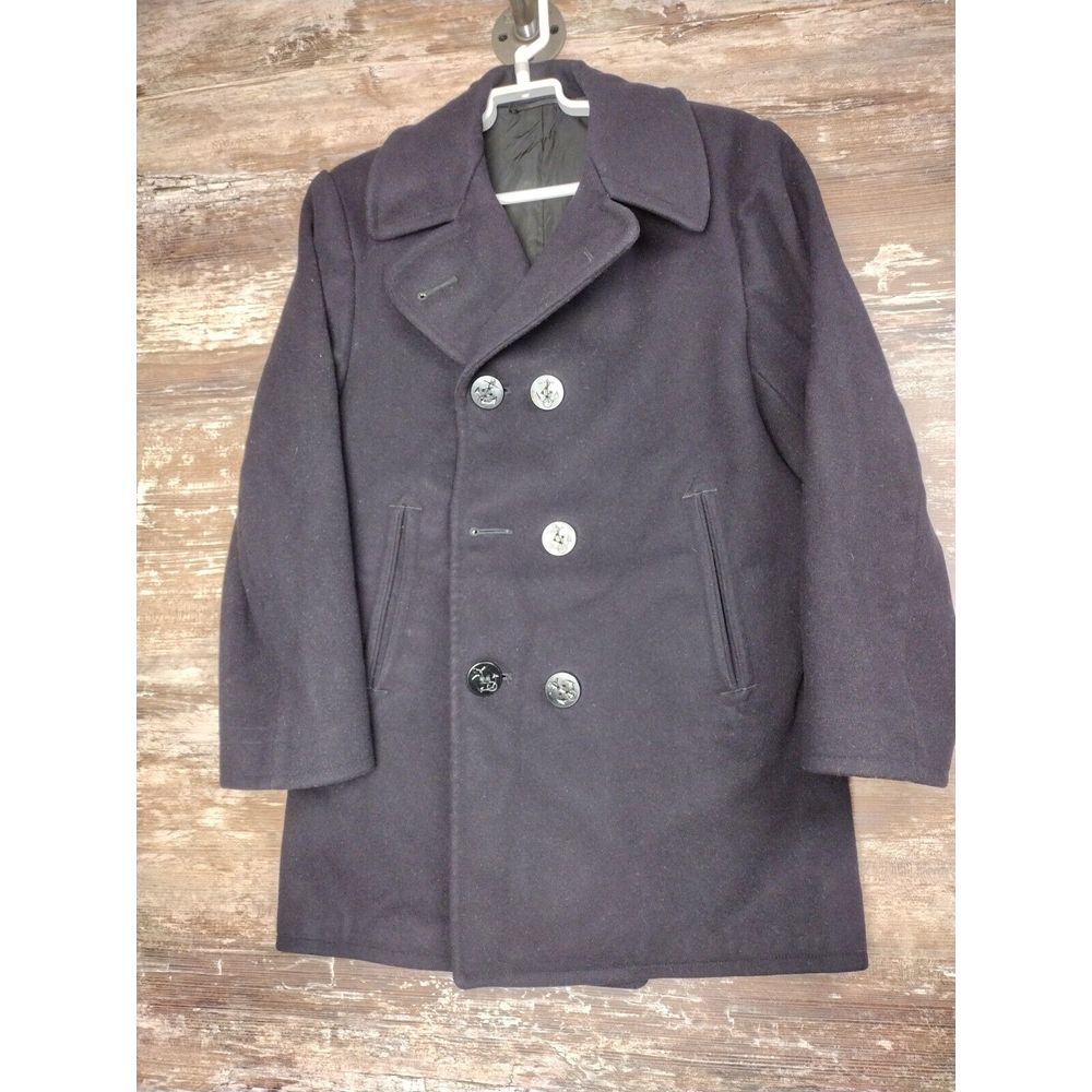 Very Old U S Navy Issued Dark Navy "Pea" Coat Size 34 R - Heavy 100% Wool Coat